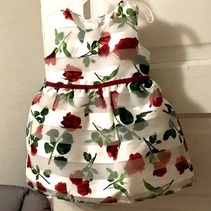 Formal Babygirl Dress - white with Rose print